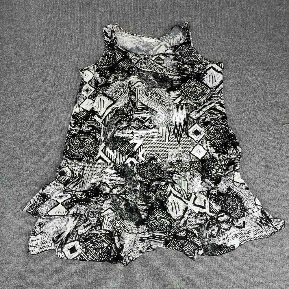 Peter Nygard Dress Womens 3X Black Paisley Sleeveless Ruffle Hem Swing Trapeze